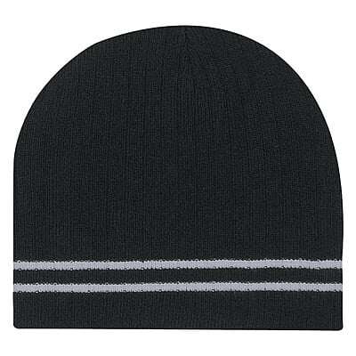 Black Beanie with White Stripes